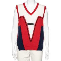 Prada Multicolor Printed Cashmere V Neck Sleeveless Cardigan M