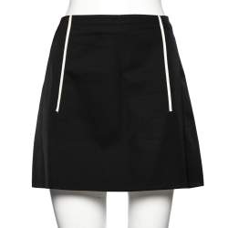 Pre Owned Prada Black Wool & Silk Contrast Trim Detailed Mini Skirt M 