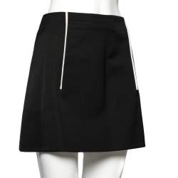 Pre Owned Prada Black Wool & Silk Contrast Trim Detailed Mini Skirt M 