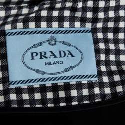 Prada Monochrome Checkered Silk Zip Front Belted Coat M