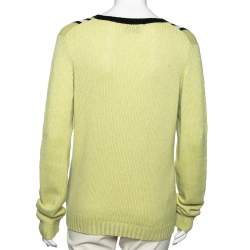Prada Green Knit Long Sleeve V Neck Sweater M