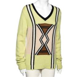 Prada Green Knit Long Sleeve V Neck Sweater M