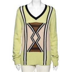 Prada Green Knit Long Sleeve V Neck Sweater M