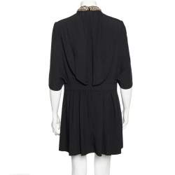 Prada Black Crepe Crystal Embellished Neck Cape Dress M 