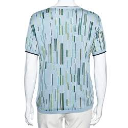 Pre Owned Prada Blue Printed Knit Short Sleeve Crew Neck Top M