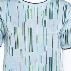 Pre Owned Prada Blue Printed Knit Short Sleeve Crew Neck Top M
