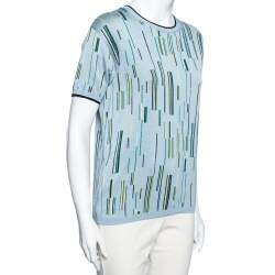 Pre Owned Prada Blue Printed Knit Short Sleeve Crew Neck Top M