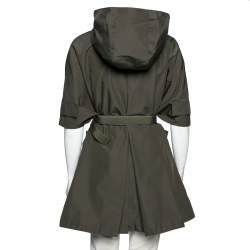 Pre Owned Prada Military Green Cotton Button Front Belted Parka Jacket S