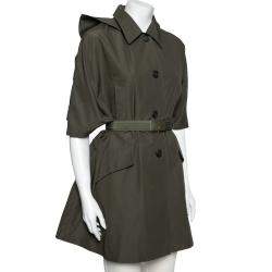 Pre Owned Prada Military Green Cotton Button Front Belted Parka Jacket S