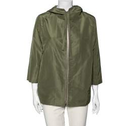 Pre Owned Prada Green Silk Front Zip Hoodie M