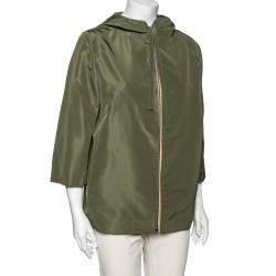 Pre Owned Prada Green Silk Front Zip Hoodie M