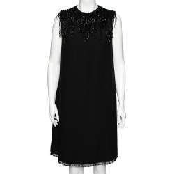 Prada Black Crepe Bead Embellished Sleeveless Dress M 