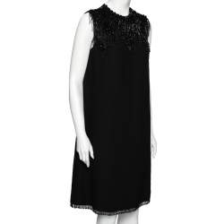 Prada Black Crepe Bead Embellished Sleeveless Dress M 