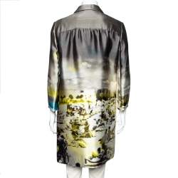 Prada Green Printed Satin Silk Button Front Lightweight Coat M