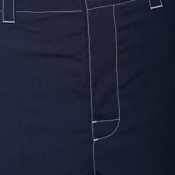 Prada Navy Blue Wool Crepe Contrast Stitch Detail Shorts M 