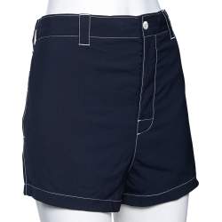 Prada Navy Blue Wool Crepe Contrast Stitch Detail Shorts M 