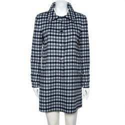 Prada Grey Checkered Wool Button Front Coat S