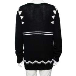 Pre Owned Prada Black Patterned Cashmere Knit V-Neck Sweater M