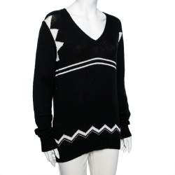 Pre Owned Prada Black Patterned Cashmere Knit V-Neck Sweater M