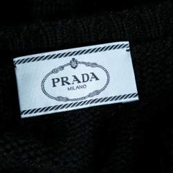 Pre Owned Prada Black Patterned Cashmere Knit V-Neck Sweater M