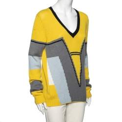 Pre Owned Prada Colorblock Cashmere Knit V-Neck Pullover M