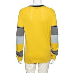 Pre Owned Prada Colorblock Cashmere Knit V-Neck Pullover M