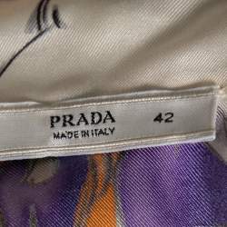 Prada Off White Fairy Printed Silk Button Front Blouse M