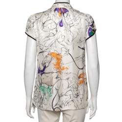 Prada Off White Fairy Printed Silk Button Front Blouse M