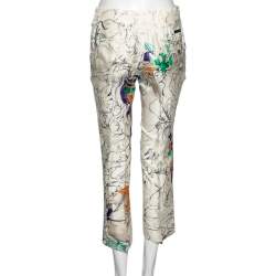 Pre Owned Prada Off White Fairy Printed Silk Pants S