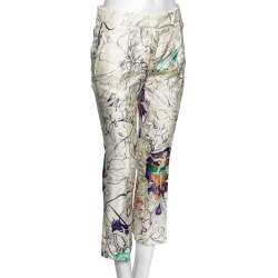 Pre Owned Prada Off White Fairy Printed Silk Pants S