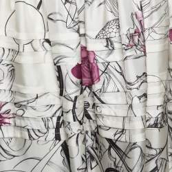 Prada Cream Fairy Printed Silk Flared Skirt M