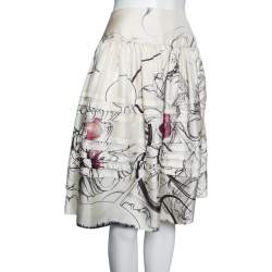 Prada Cream Fairy Printed Silk Flared Skirt M