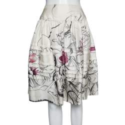 Prada Cream Fairy Printed Silk Flared Skirt M