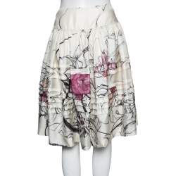 Prada Cream Fairy Printed Silk Flared Skirt M
