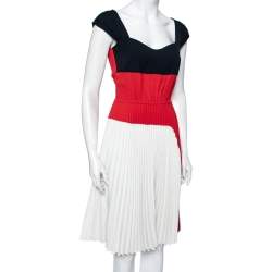 Pre Owned Prada Tricolor Crepe Plisse Pleated Dress S