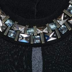 Pre Owned Prada Black Knit Embellished Neck Sleeveless Dress S
