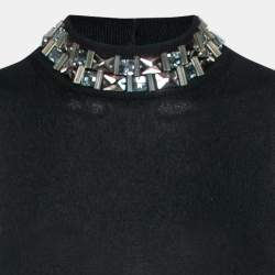 Pre Owned Prada Black Knit Embellished Neck Sleeveless Dress S