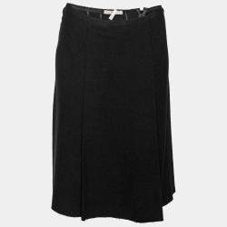 Pre Owned Prada Black Crepe Wool Pleated Skirt M