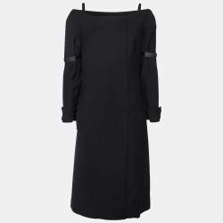 Prada Black Wool Cold Shoulder Midi Coat M
