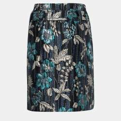 Pre Owned Prada Black Metallic Brocade Belted Mini Skirt S