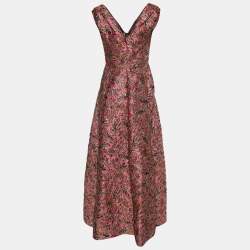 Pre Owned فستان سهرة برادا بروكاد وردي ميتاليك بلا أكمام مقاس متوسط (ميديوم)