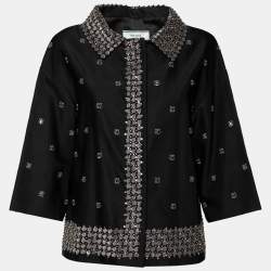 Prada Black Embellished Silk & Wool Button Front Jacket M