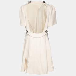 Prada Cream Wool Open Back Detail Button Front Pleated Dress M