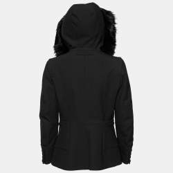 Pre Owned Prada Black Stretch Knit & Fur Trimmed Hooded Jacket M