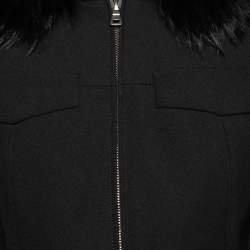 Pre Owned Prada Black Stretch Knit & Fur Trimmed Hooded Jacket M
