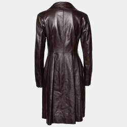 Prada Brown Leather Double Breasted Coat M
