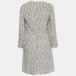 Pre Owned Prada Lilac & Cream Printed Silk Ruffle Trimmed Dress S