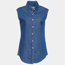 Prada Indigo Sleeveless Denim Shirt M