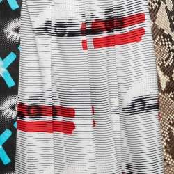Prada Multicolor Printed Crepe & Python Leather Paneled Pleated Skirt S