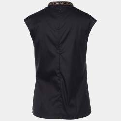 Prada Black Cotton Blend Embellished Collar Sleeveless Blouse S